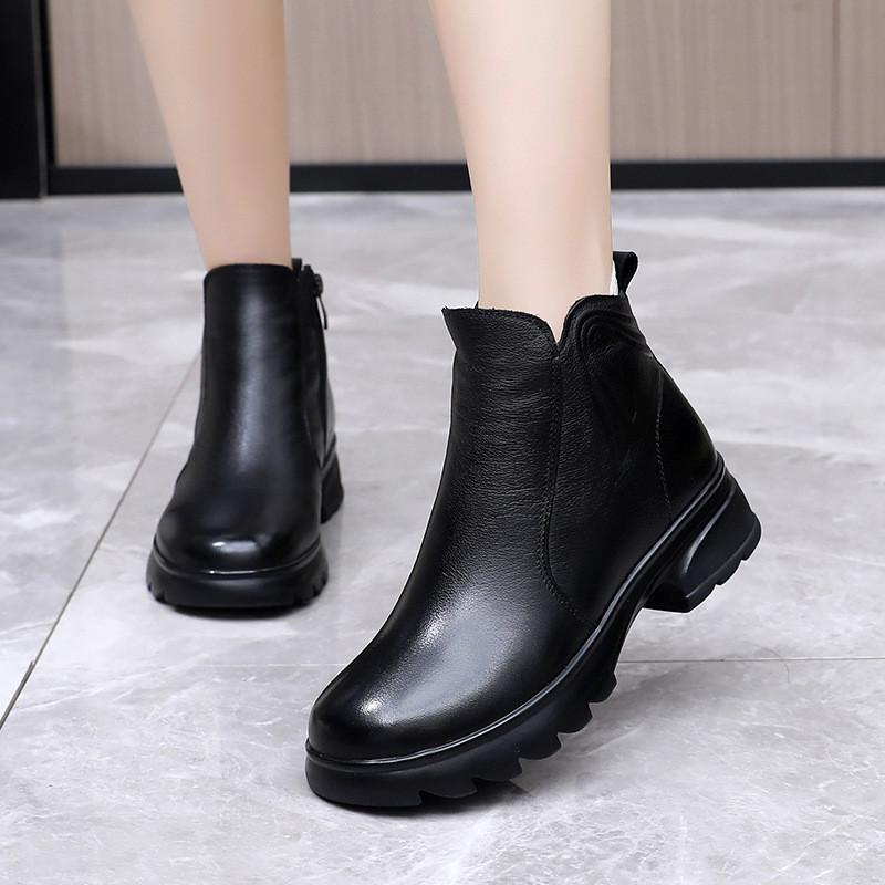 Fashion GKTINOO Short Boots Women 2024 New Winter Fur Women Ankle Boots Genuine Leather Large Size 43 Women's Chelsea Boots