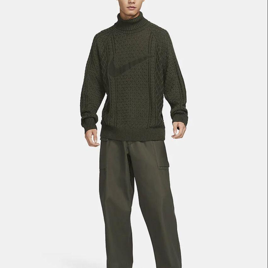 Nike Solid Color Twisted Knit Pile Collar Sweater Men Sweater Khaki-Green FB7771-325