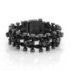 Gun Metal Armband Schädelgliederkette Lederarmband für Herren Edelstahl Schädel Echtes Lederarmband
