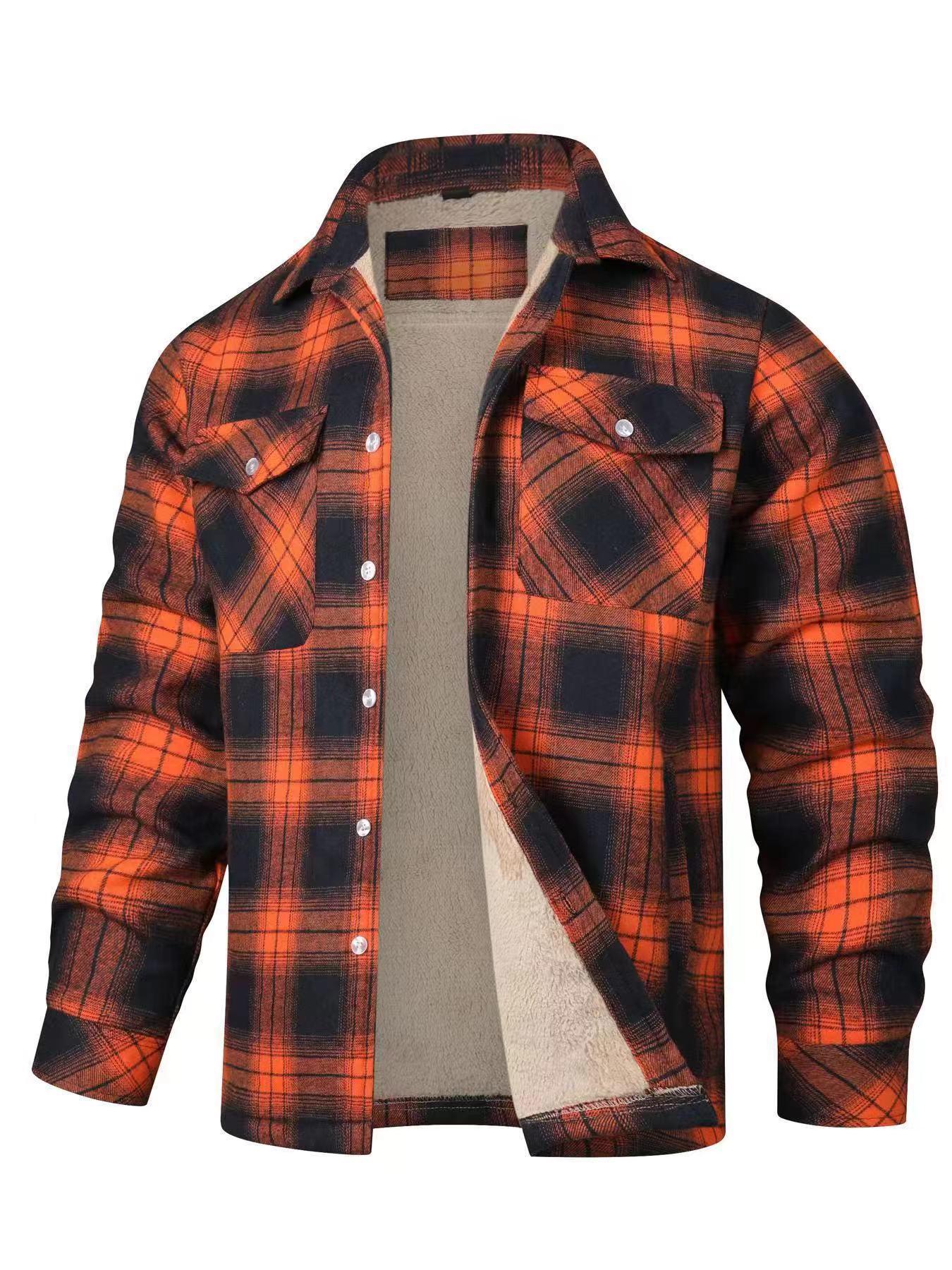 

European & American Men s 2024 Plaid Long Sleeve Lapel Jacket - Trendy Thickened Shirt Style L