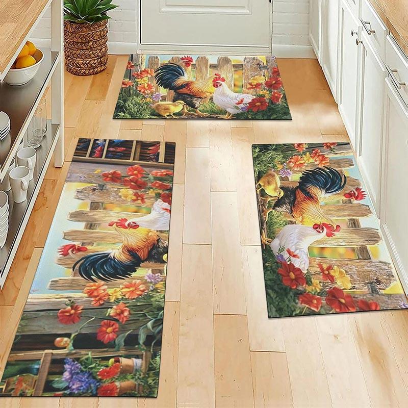 

Напольный коврик с рисунком петуха в деревенском стиле, коврик для кухни, моющийся прямоугольный ковер, подходит для кухонных принадлежностей 400MMx600MM