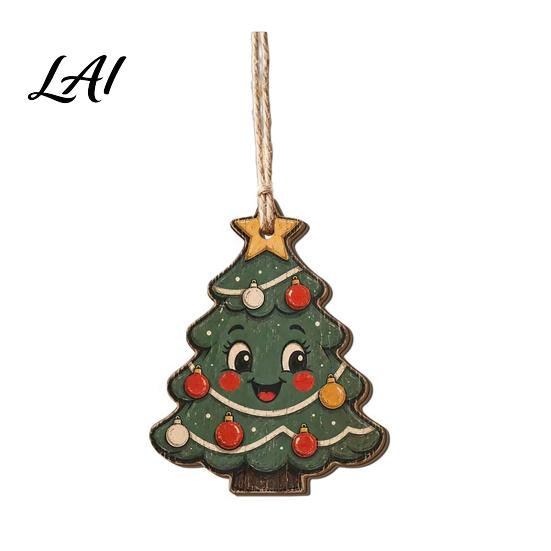 Holiday Tree Decoration Wooden Christmas Santa Claus Ornament Snowman Stocking Wreath Hanging Natural Wood Decor Decoration 2D Farmhouse Rustic