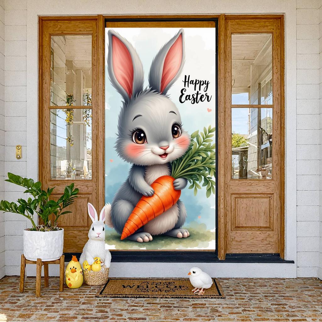 Floral Banner Cute Rabbit Easter Display Happy Easter Banner Butterfly Accent Rabbit Backdrop For Church Event Indoor Decoration