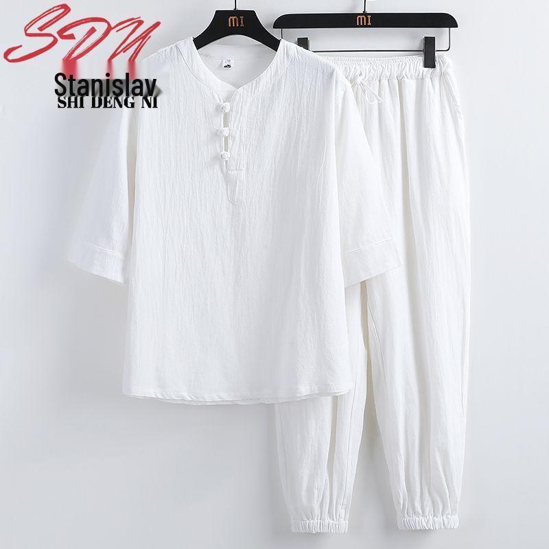 Men’s Taoist Meditation Suit – Summer Cotton-Linen Zen Tang-Style