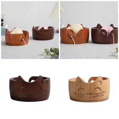 קערת סריגה 17x10 ס"מ עץ צורת חתולים קל לשימוש לאמא סבתא חובבי מלאכה ארגון ציוד קרושה