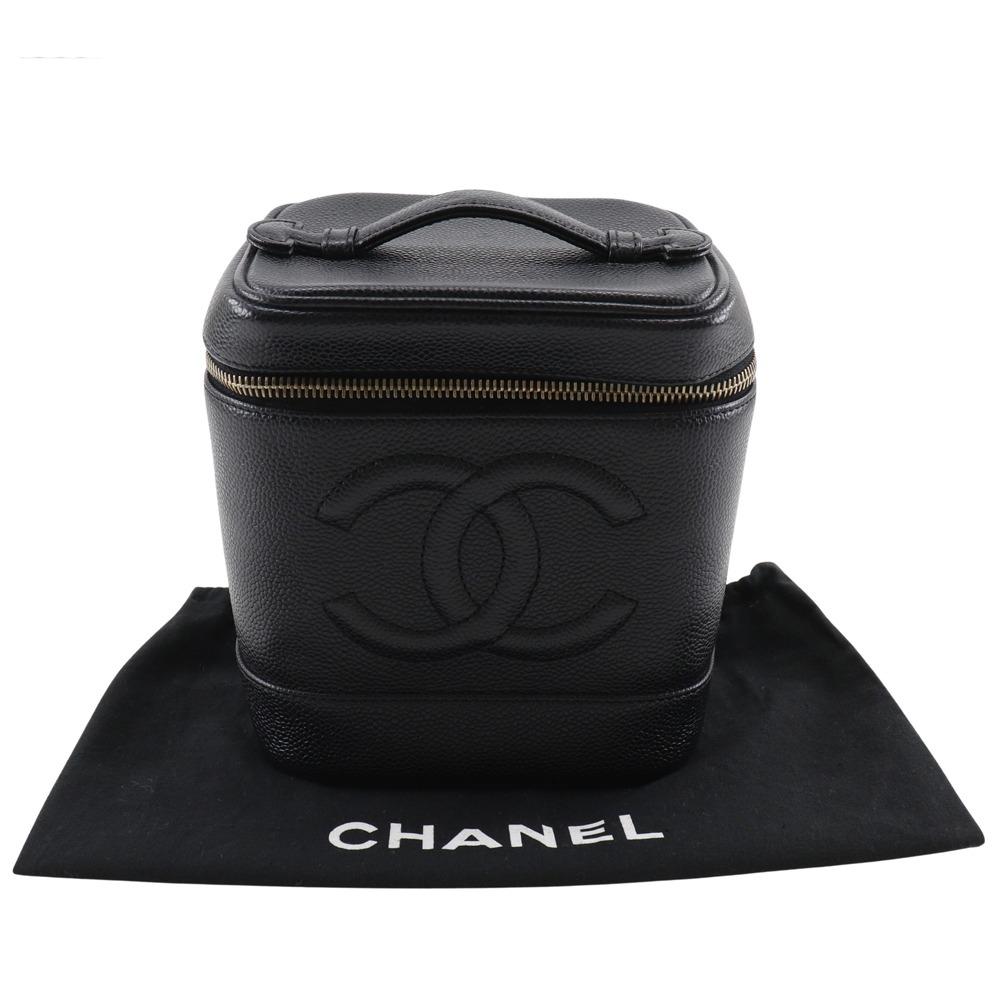 CHANEL Vanity Pouch A01998 COCO Mark Handbag black Caviar skin Women Used