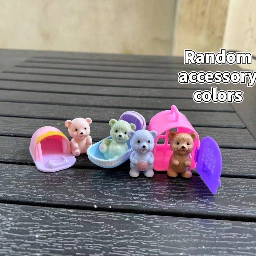 Cute Dog/Bear Pet Basket Family Toys, Dog Cage and Scene Playing Toys, Doll Play House Set - Imaginative Pretend Play Experience
