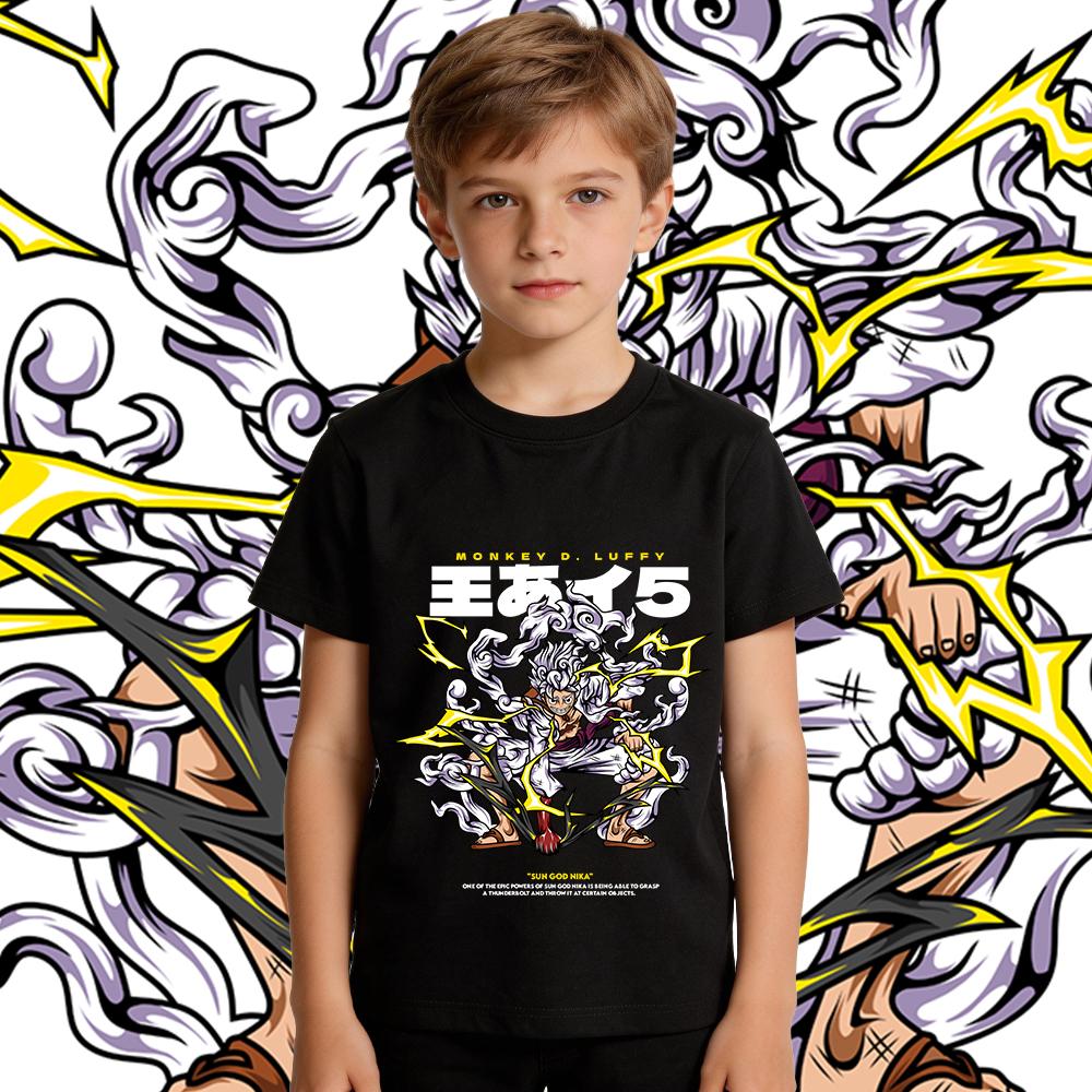 One Piece Luffy Gear 5 Anime Print Tee Kids Cotton T Shirt Boys Girls Summer Casual Top