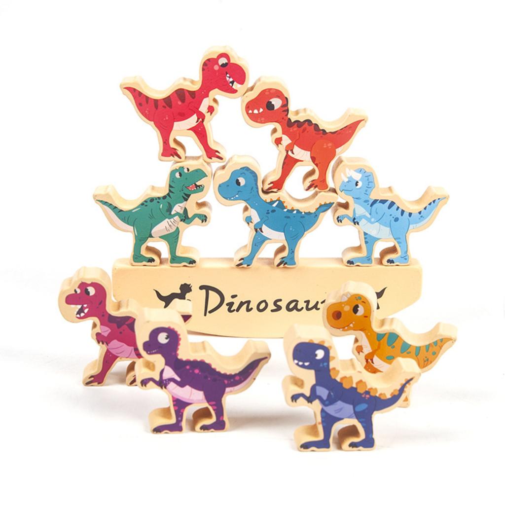 Happy Stacking Dinosaurs,Wooden Stacking Toy For Toddlers, Colorful Dinosaur Balancing Activity Toy, Improves Fine Motor Skills And Dexterity