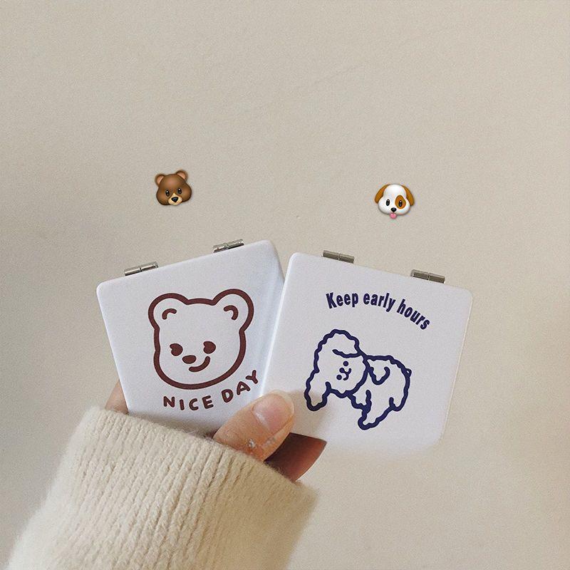 INS Korean Style Cute Bear Portable Folding Mirror Carry-on Cosmetic Mirror Female Student Dormitory Mini Double Mirror