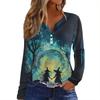 Women's T Shirt Tee HAlloween Print Button Long Sleeve Daily Weekend Fashion Basic V- Neck Regular Top