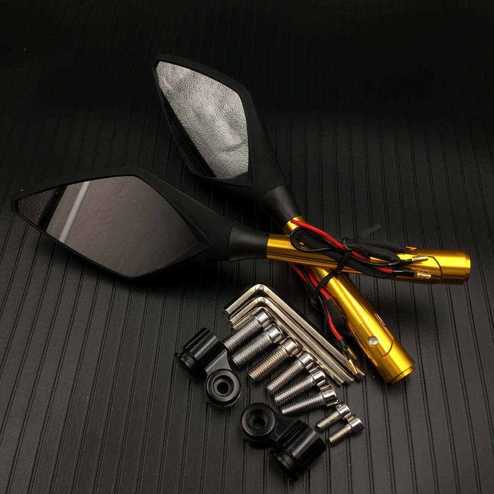 Motorcycle LED Turn Signals Rearview Mirrors For Honda Suzuki Kawasaki Yamaha Ducati BMW Street Scooter Bikes Universal 10mm