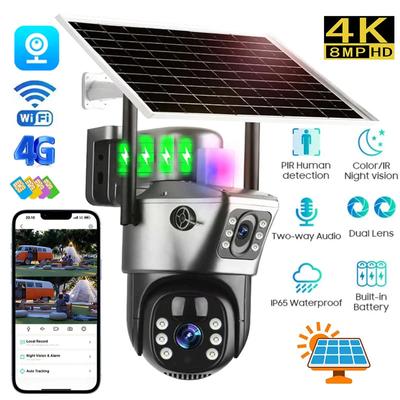 Solar Camera Outdoor 4G Wifi 4K 8MP 360 Wireless Dual Screen Surveillance Night Vision Waterproof Cctv Security Protection IP Cameras