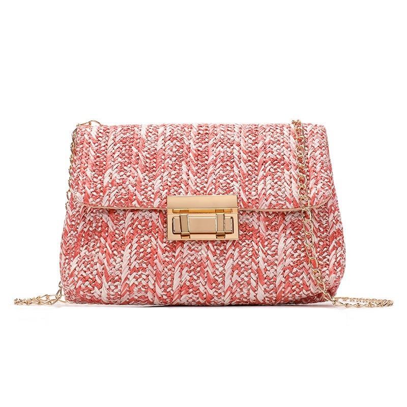 Sweet Wind Fashion Straw Double Head Lock Shoulder Bag Bag Summer New Trend Chain Messenger Bag One Piece