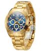 OLEVS Men's Automatic Watch, Stylish Gold, Water Resistant To 3 ATM, Luminous, Calendar, Date Display, Skeleton Design, Blue