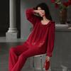 Spring and autumn new red cotton long-sleeved newlywed couple pajamas wedding men and women with chest pads for wedding loungewear winter