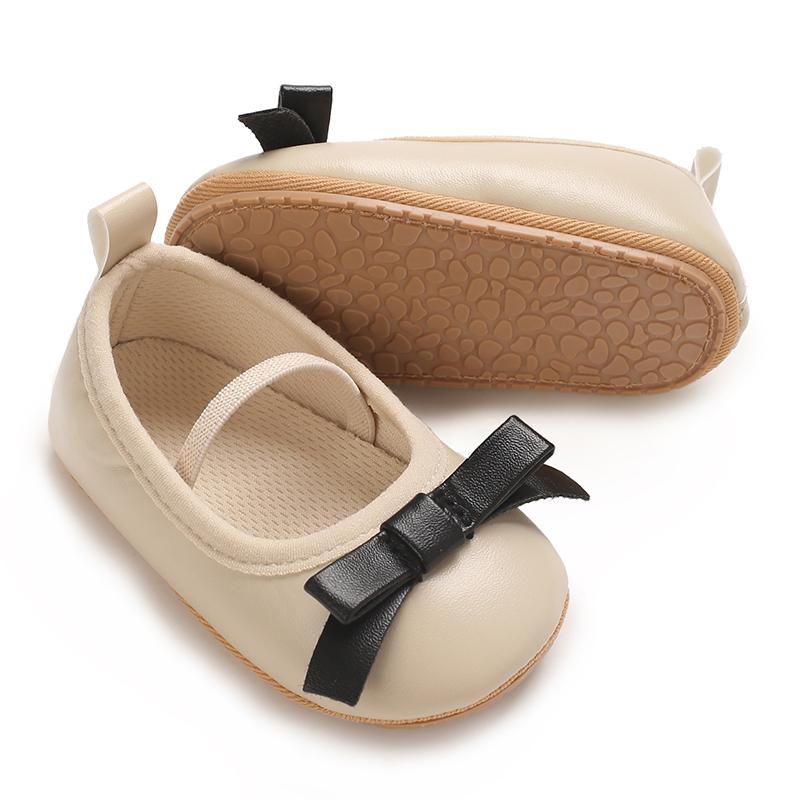 Khaki 0-18M Baby Casual Shoes Infant Toddler Bowknot Non-slip Rubber Soft-Sole Flat PU First Walker Newborn Bow Decor Mary Janes