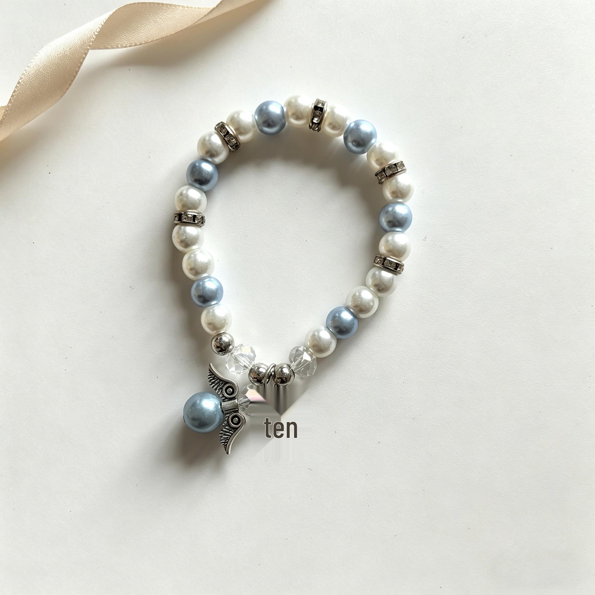Pearl & Diamond Rosary Metal Bracelet синий