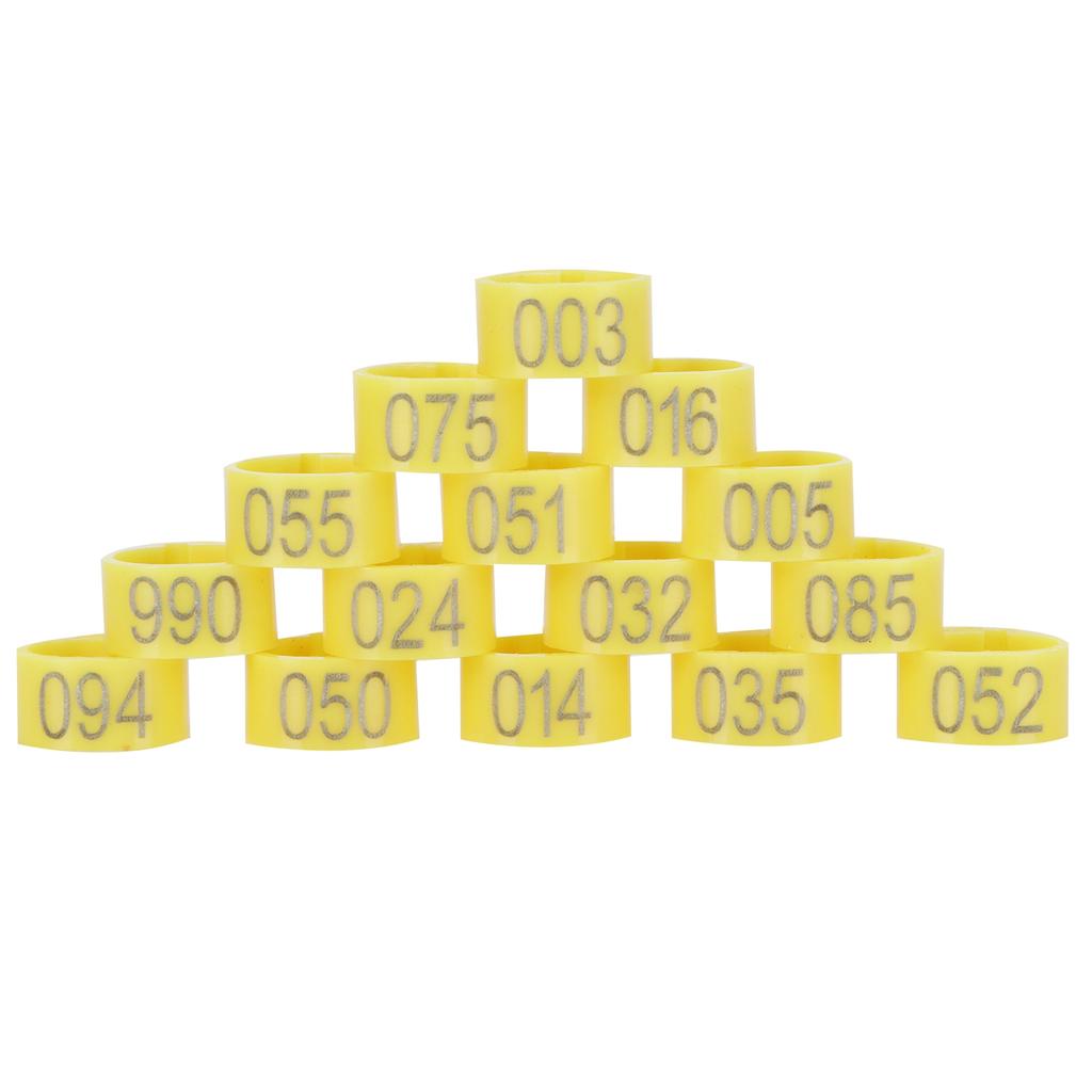 100Pcs Bird Foot Rings Bands 10mm 001-100 Numbered Pigeons Identify Clip Poultry SupplyYellow