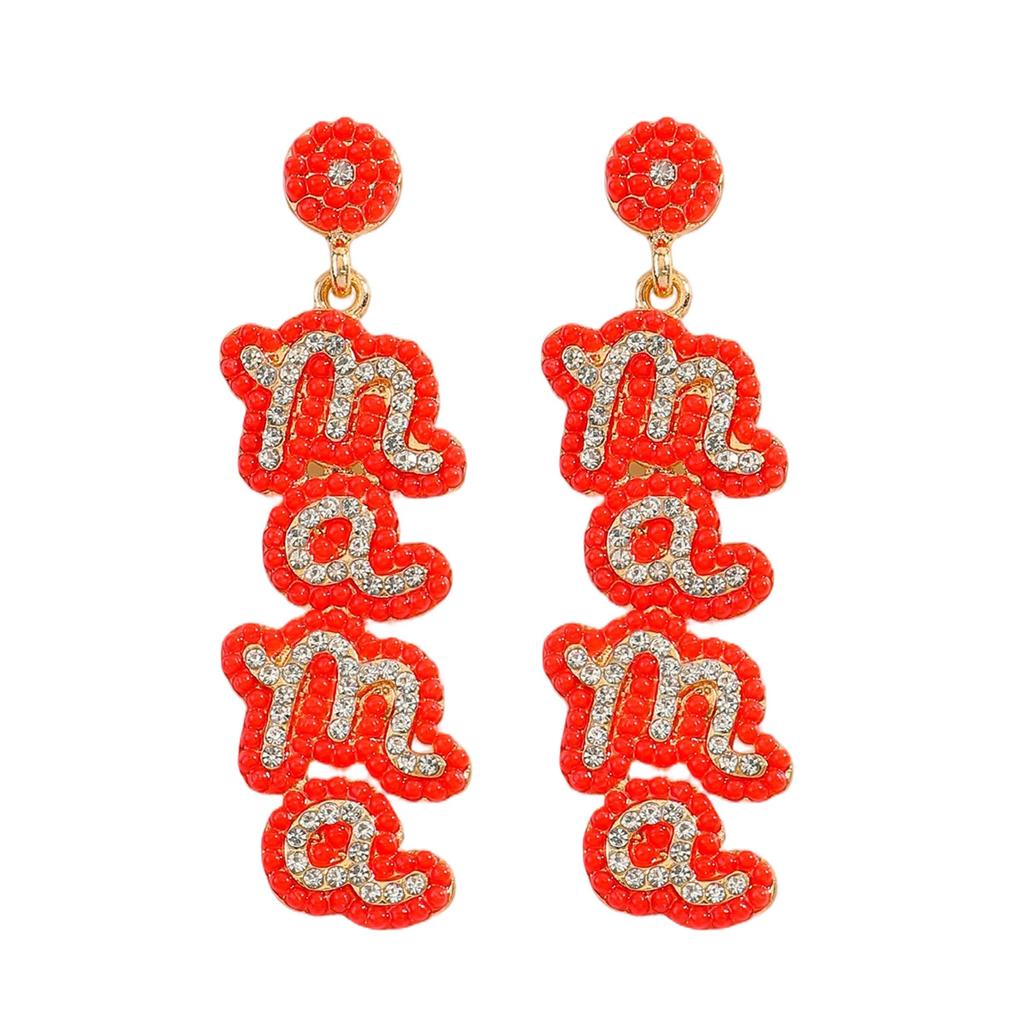 MAMA Letter Diamond Earrings Fashion Creative Festival Rice Bead Earrings Daily Versatile Earrings Women