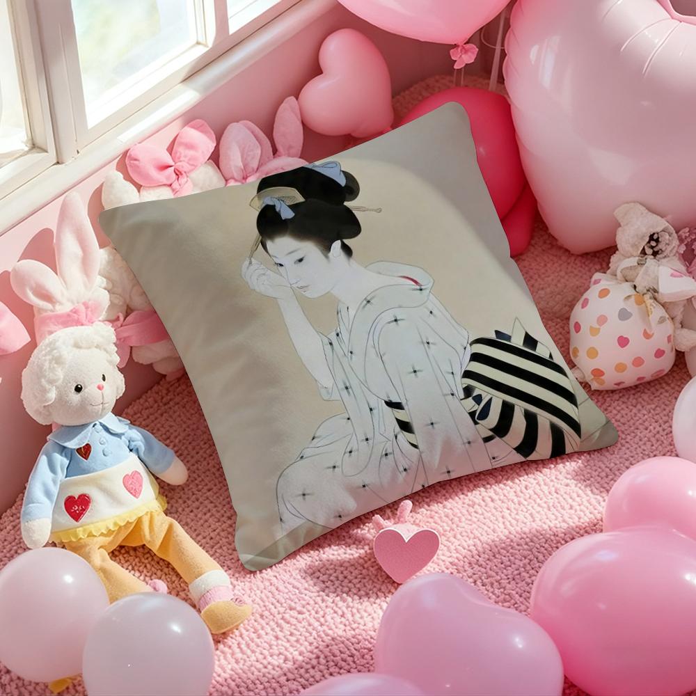 Japanese Lady Classic Cushion Cover Pattern Printed Pillowcase for Living Room Sofa Cushion Cover & Bedroom Decor
