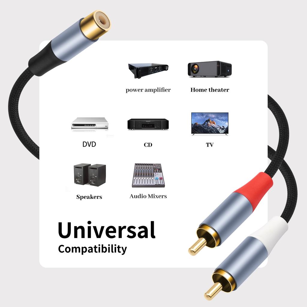RCAs Y Splitter Cable RCAs 1 Female Plugs To 2 Male Jacks Adapters Stereo Sound Cable Cord for TV Subwoofer Amplifiers Speaker