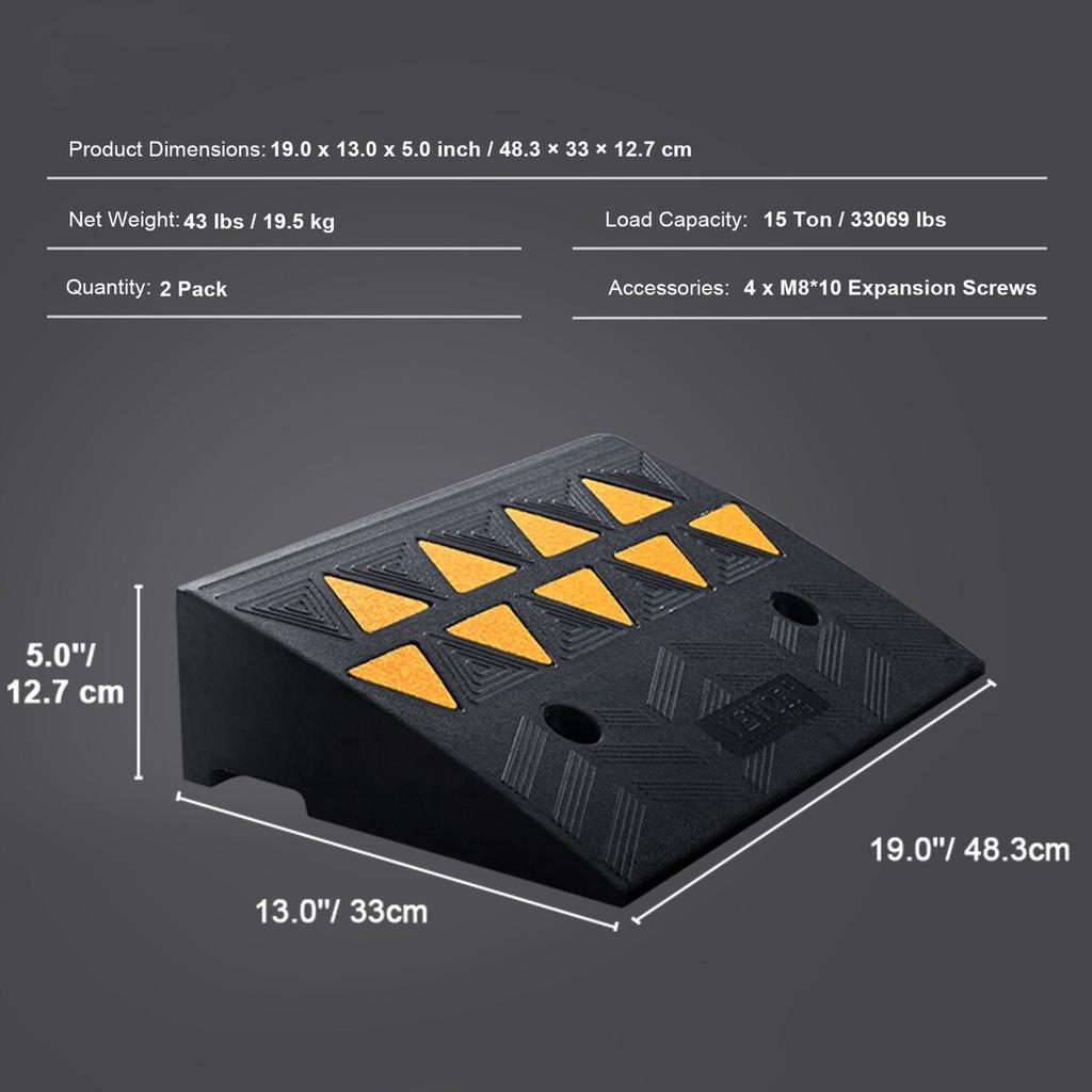 Rubber Curb Ramp 2 Pack, 5" Rise Height Heavy-Duty 33069 lbs/15 T Capacity Threshold Ramps, Driveway Ramps with Stable Grid Structure for Cars,
