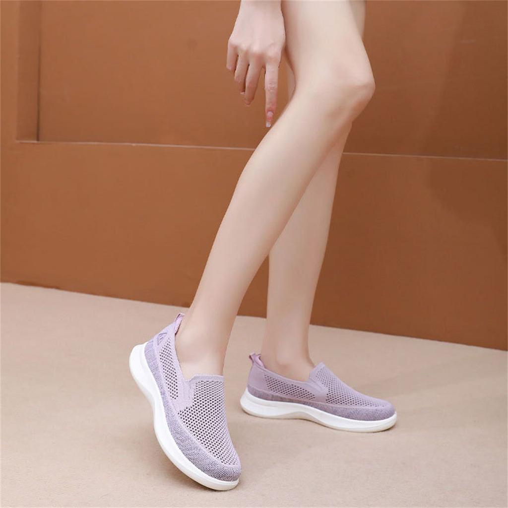 Women Slip On Casual Shoes Lightweight Breathable Flyknit Sneakers Flexible Sole Comfortable Walking Footwear