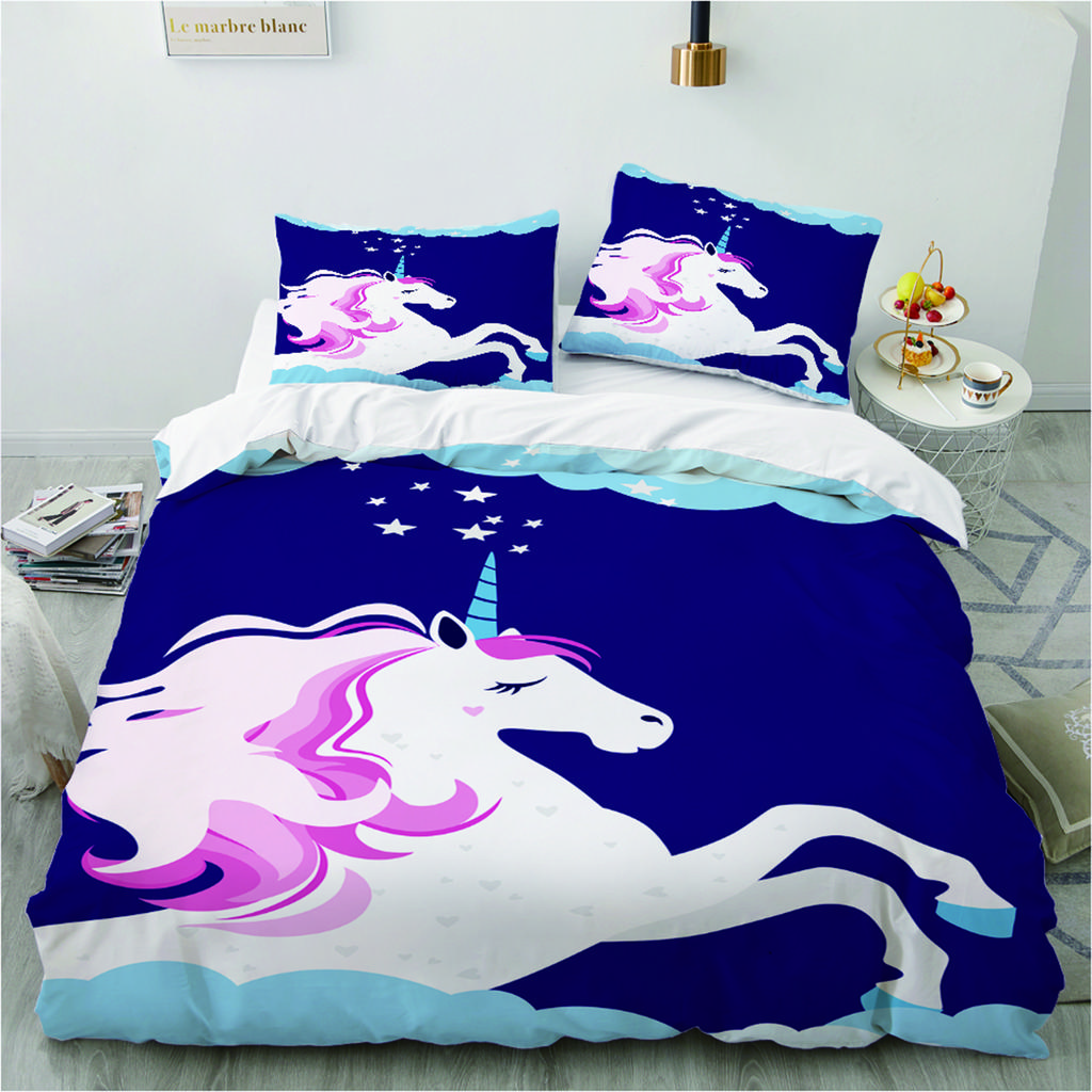 Conjunto de cama de unicórnio mágico 3d, meninos, meninas, tamanho queen, capa de edredom, fronha, cama, crianças, adultos, moda têxtil para casa