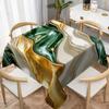 Luxury Marble Swirl Print Tablecloth, Green Gold and White Fluid Art Design with Scalloped Edge, Stain Resistant for Dining Room