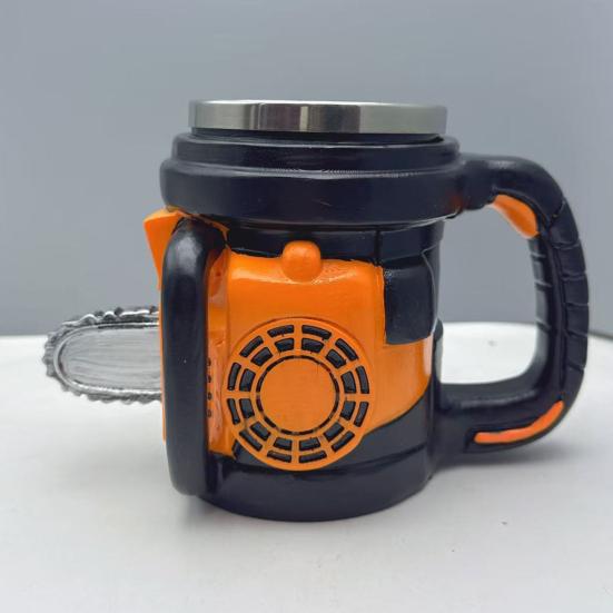 Kettensägen-Kaffeebecher mit 304 Edelstahl-Innenseite & Harz-Außenseite Hitzebeständiger Reisebecher Einzigartiges Geschenk für Outdoor-Enthusiasten