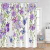 Floral Blue Butterfly Shower Curtain Purple Flowers Butterflies Plant Polyester Fabric Bathroom Decor Bath Curtains with Hooks