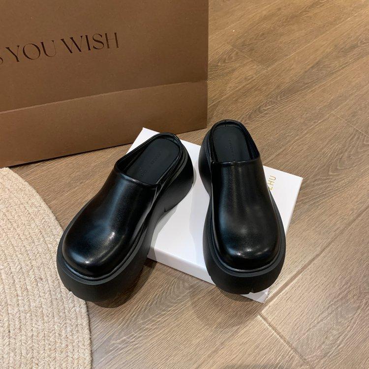 

[Armano] Black non-slip heightening platform slippers for women s summer wear 2025 new half-tray bag head slippers for women 40