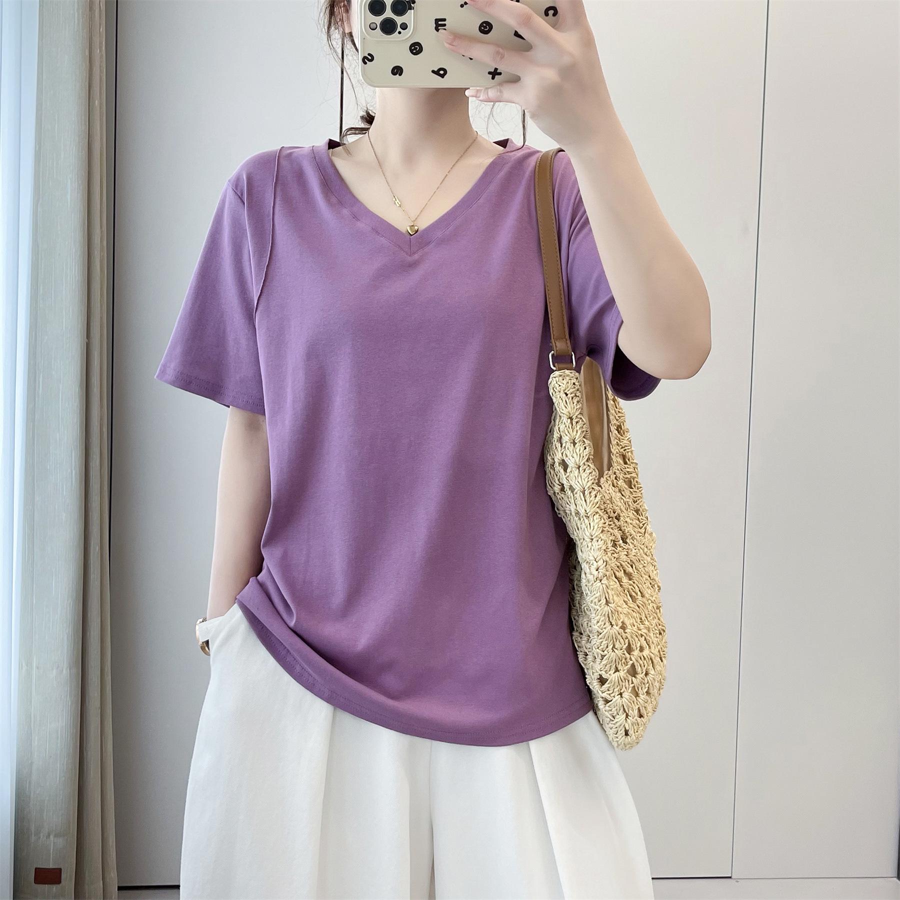 

2026 Women s Plus Size V-Neck Pleated Waist Slimming Short Sleeve Top 3XL фіолетовий