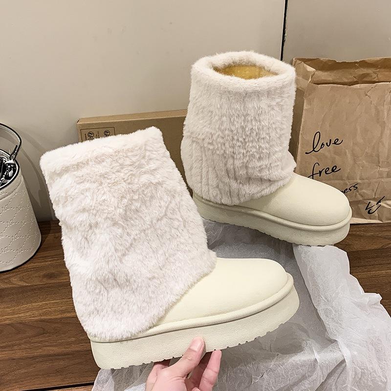 Thick-soled Fluffy Snow Boots for Women's Winter 2025 New Piled Thickened Medium Boots, Cold-resistant and Warm Northeast Cotton Shoes