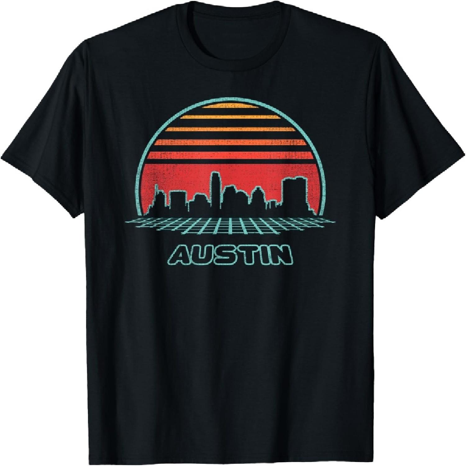 Austin City Skyline Retro 80s Style Souvenir Gift T-Shirt S