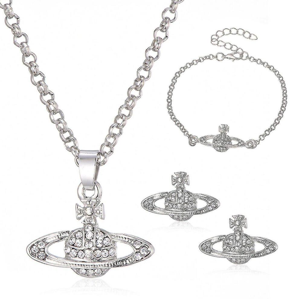 4x Crystal Saturn Heart Orb Set Necklace
