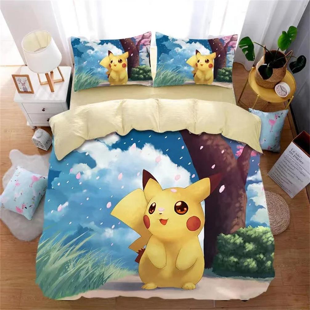 3D Printed Pokémon Bedding Set Pikachu Duvet Cover Anime Quilt Duvet Pillowcase for Children and Girls Boys Teenagers Adults