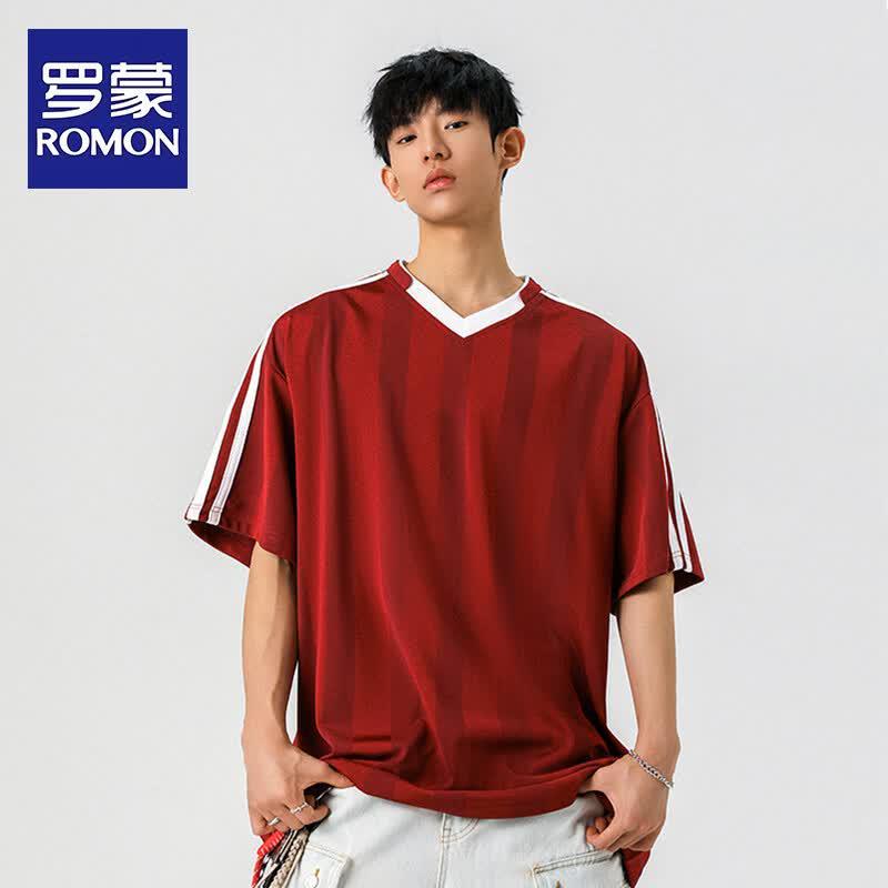ROMON Men s Striped V-Neck Plus Size T-Shirt XL