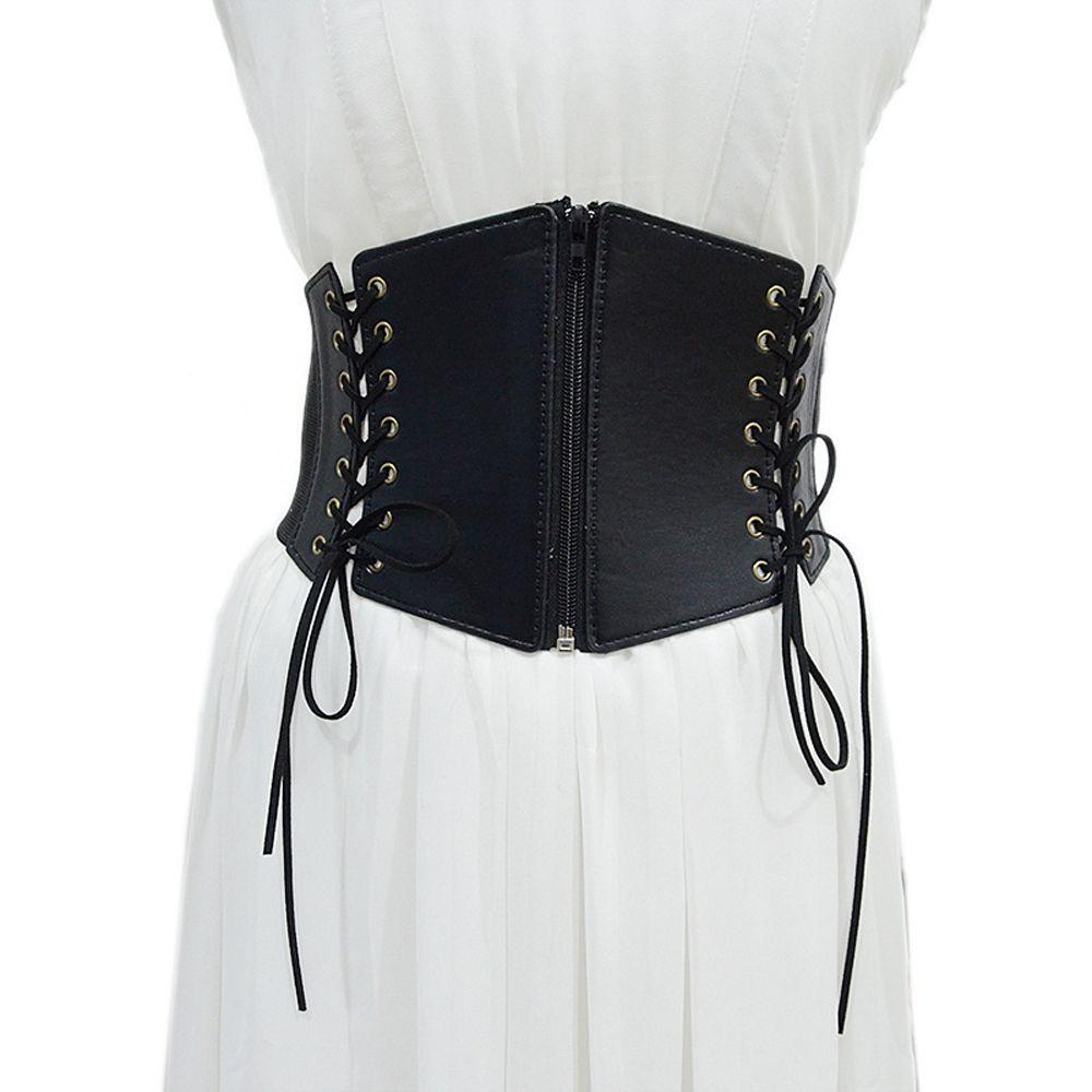 Goth Dress Ornament Vintage Zipper Pu Leather Bandage Women Belt Lady Cummerbunds Women'S Corset