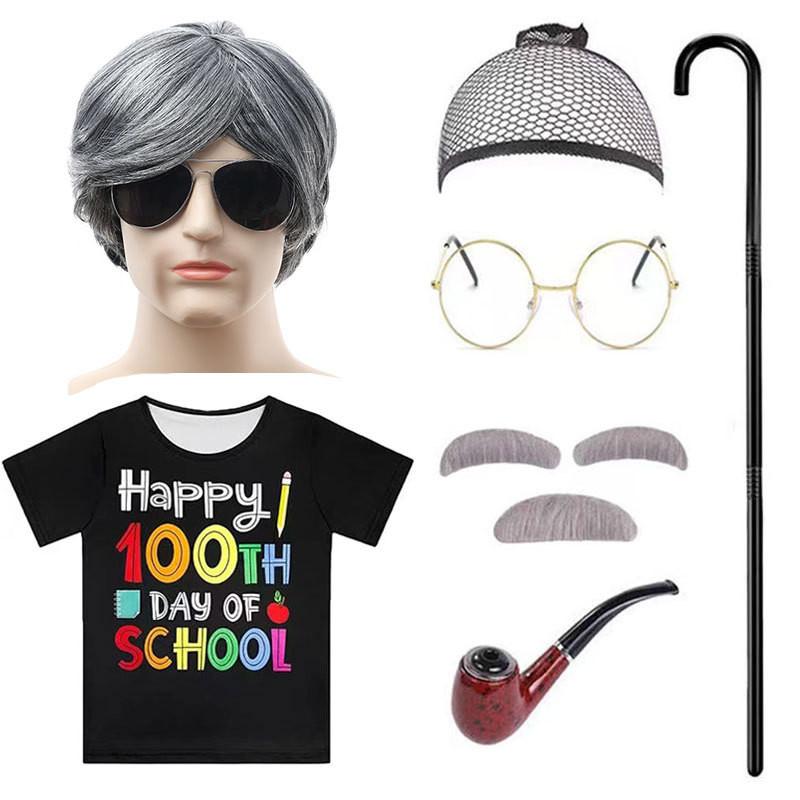 Versatile Grandpa Costume Wig Set For Children With Realistic Gray Hair Perfect For Cosplay