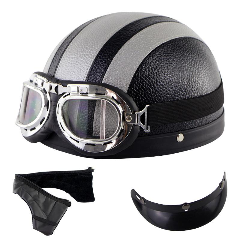 Hot Sell Brown Synthetic Leather Vintage Motorcycle Motorbike Vespa Open Face Half Motor Scooter Helmets & Goggles
