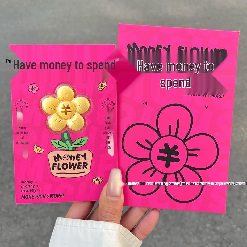 999 Pure Gold Peach Blossom Red Envelope Gift Set with Cartoon Design for Girlfriend or Best Friend