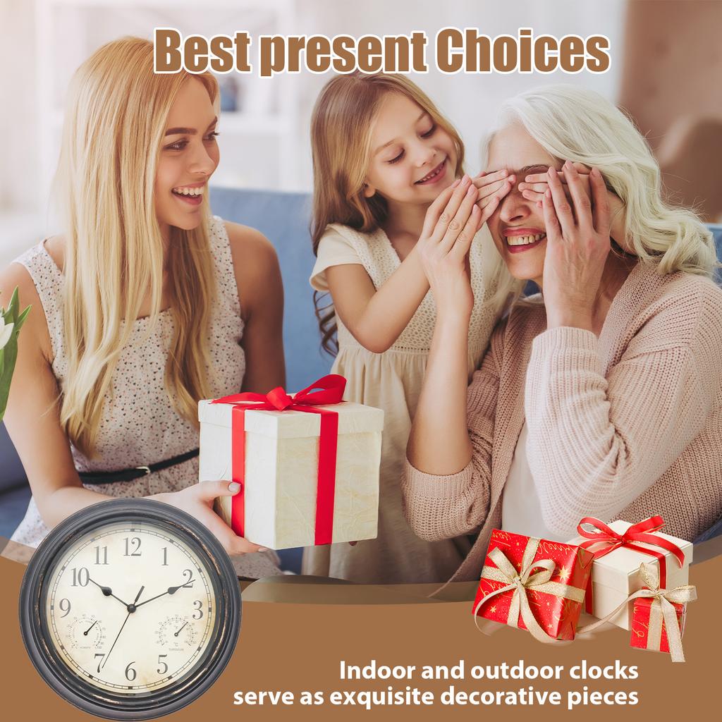 Wanduhr Außen Garten Wanduhr mit Thermometer Wasserdicht Raumdekoration Uhren Batteriebetrieben für Garten Heimdeko