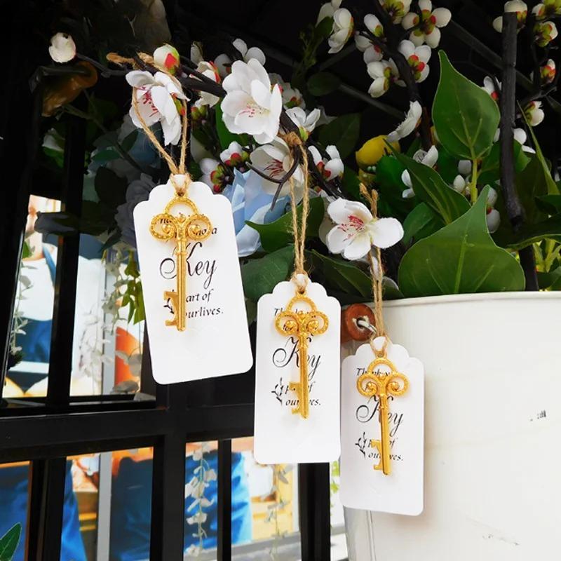 8cm Large 50Pcs/Set Skeleton Key Bottle Opener With Tag Card Twine Suitable For Wedding Gift, Baby Shower Party Gifts