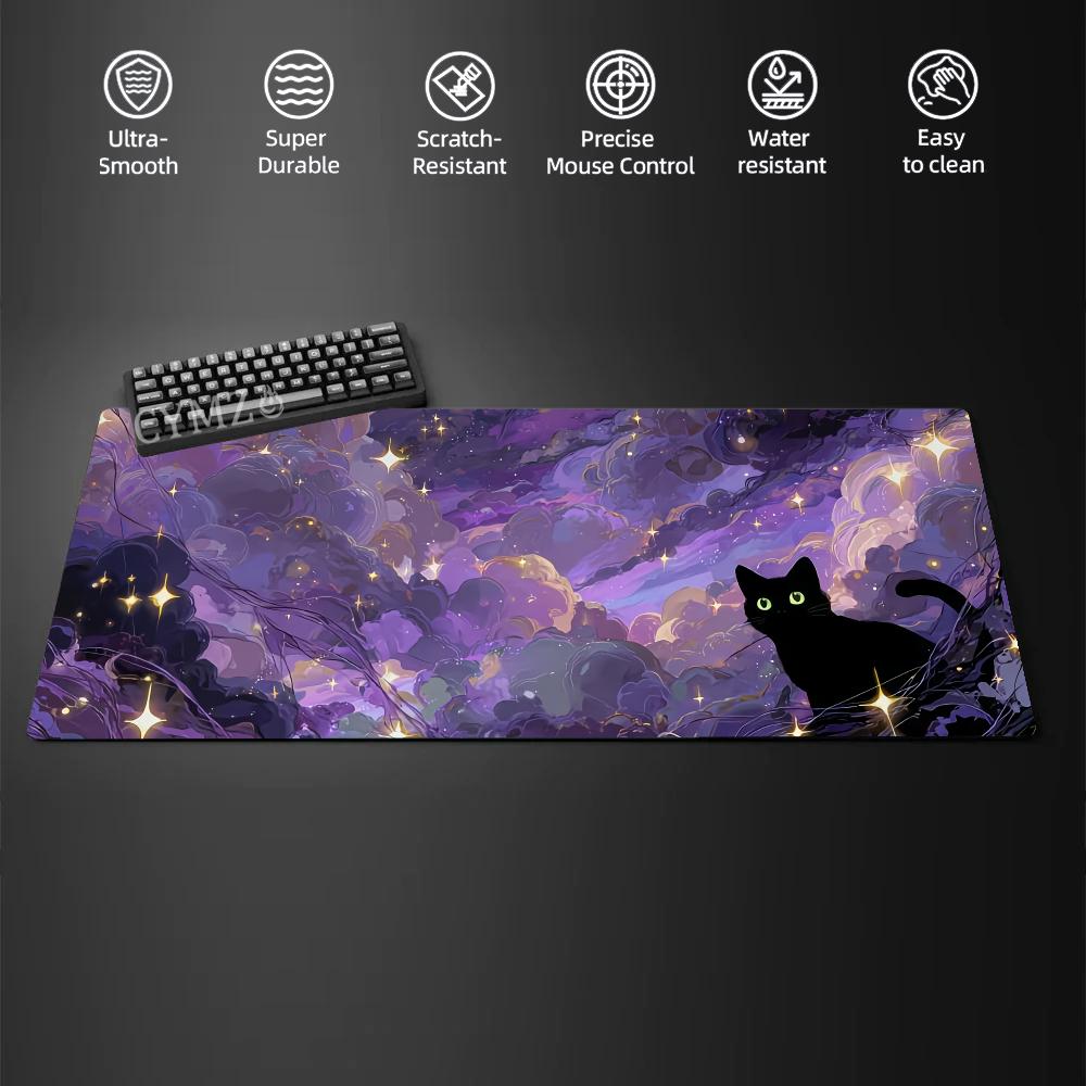 Kawaii Black Cat Silicone Soft Gaming Mouse Pad Large Keyboard Pad Topographic Mouse Pad for Keyboard with Anti-Slip TableMat