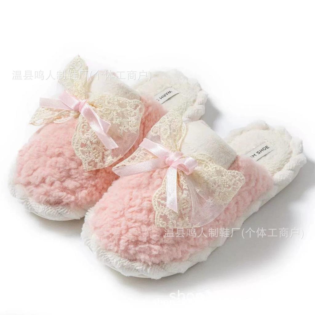 Women's Winter Cotton Slippers Women's Student Edition Bow Comfortable Non-slip Warm Home Leisure Family Slippers Women