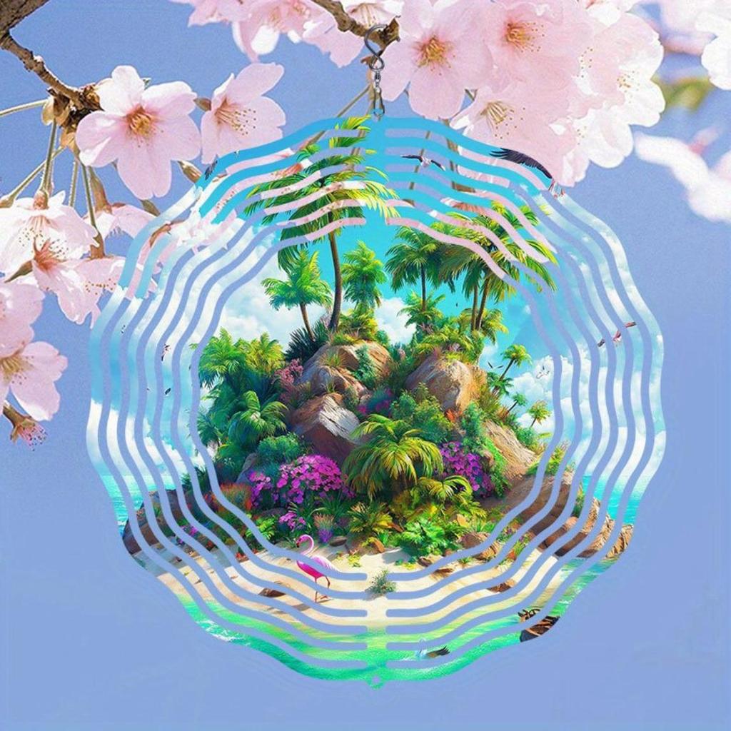 Tropical Paradise Metal Wind Chime with 360 Degree Swivel Hook Rotatable Spiral Outdoor Garden Decor for Patio Yard Holiday Decoration