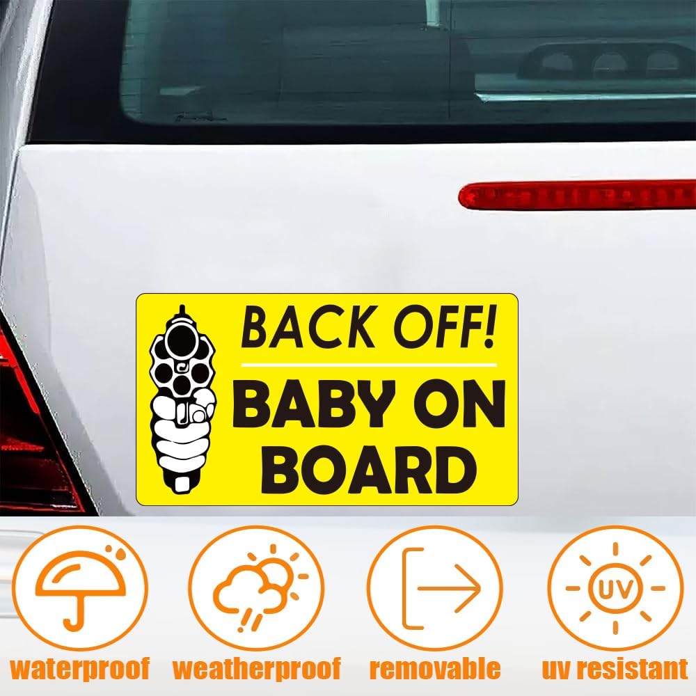 1step2dream Funny Baby on Board Bumper Sticker 2Pcs, Car Essentials | Back off Sign and Reflective See-Through When Driving in the Dark | 7 x 5