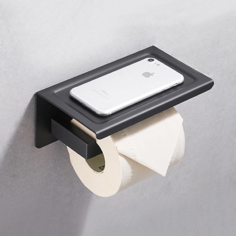304 Stainless Steel Bathroom Towel Holder Black  Bathroom Paper Roll Holder Tissue Holder Box Wall Mounted Phone Storage Shelf